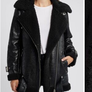 NWT aves les filles faux shearling biker jacket size xs